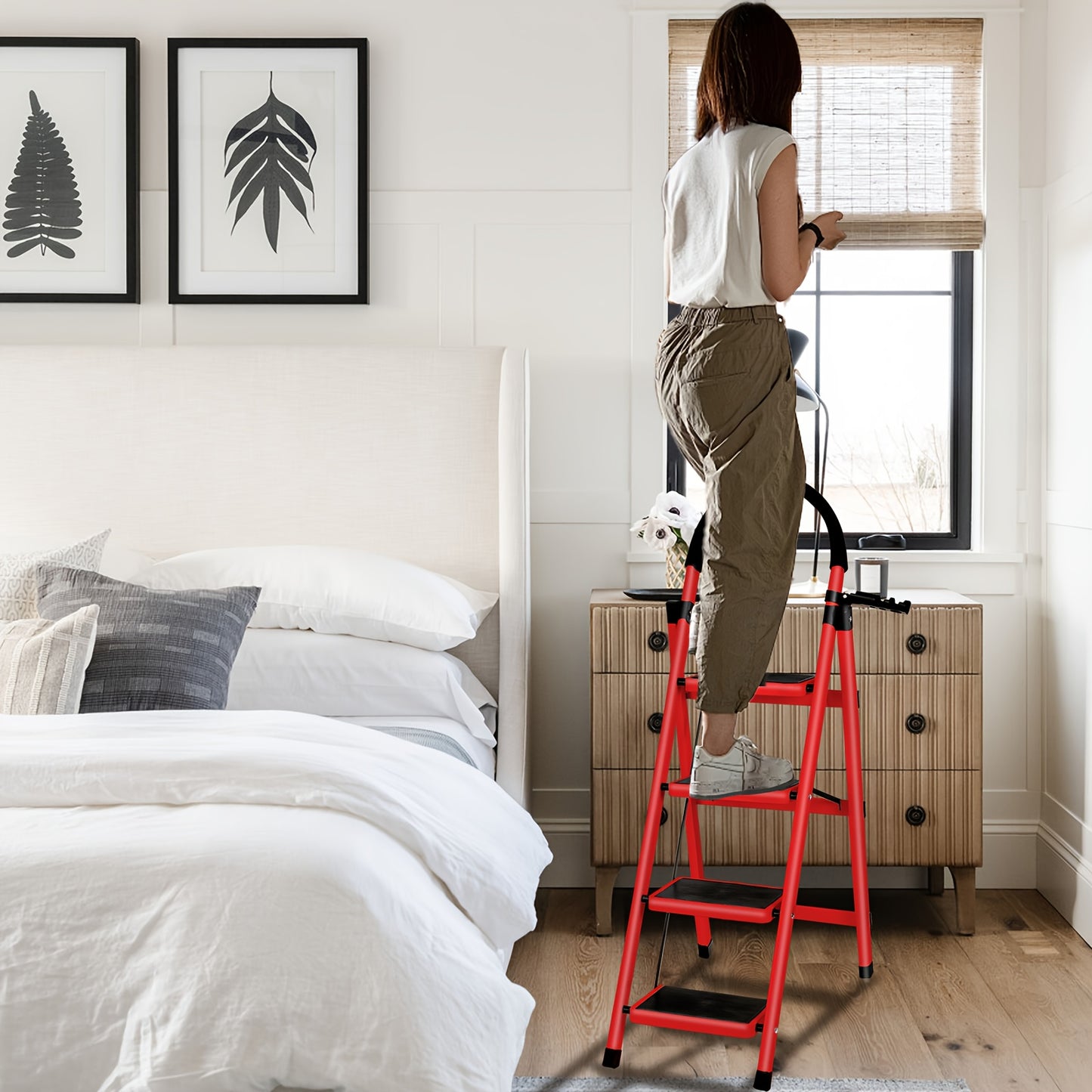 Vouwtrap – Trapladder – Opstapkruk – Vouwladder – Stalen Huishoudtrap – 4 Treden – Antislip Treden – Inklapbaar Met Gereedschap Plateau
