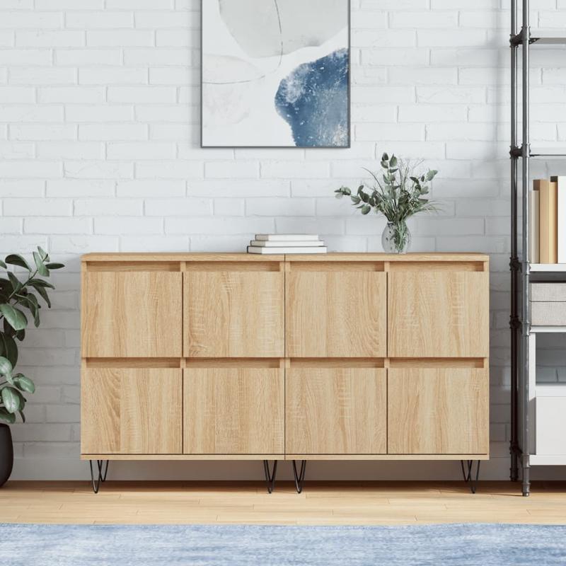 2pcs Modern Sonoma Oak Wood Sideboards - Freestanding Floor Storage Cabinets with 4 Doors & Spacious Top, Minimalist Design, Natural Wood Grain Finish, 68.58cm+ Height, 3.2 Cu Ft Capacity, Easy Assembly for Living Room, Entry