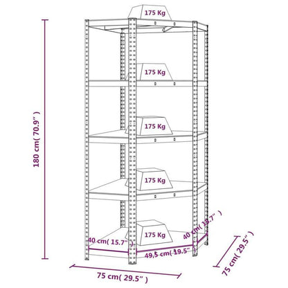 Hoekrek – Opbergrek – Hoekplank – Boekenkast – Opbergkast – 5-laags – Blauw Staal en Engineered Wood