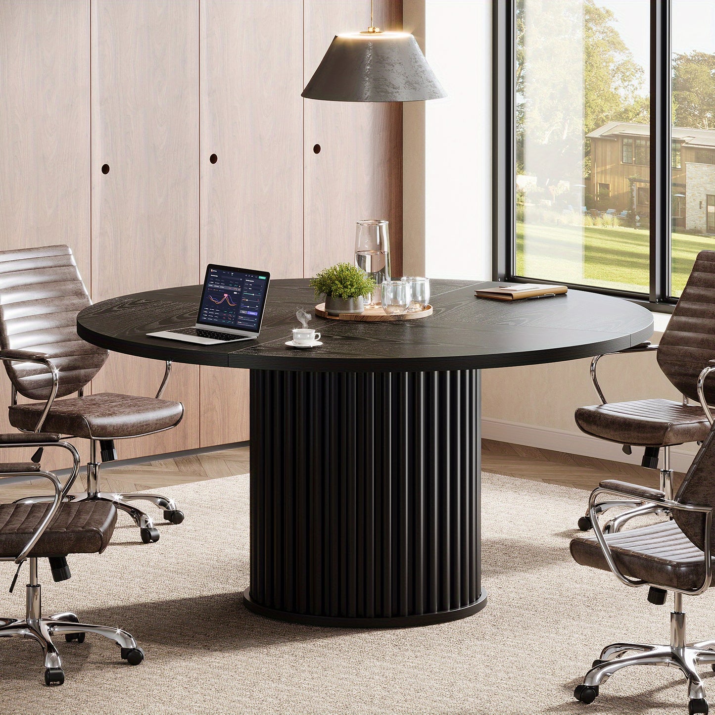 Ronde Vergadertafel – Vergadertafel – Werktafel – Eettafel – Overlegruimte – Compact 120 cm – Houten Blad Met Metalen Onderstel