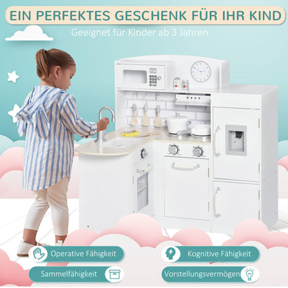 Speelkeuken – Kinderkeuken – Speelkeukentje – Speelkeukentje Voor Kinderen – Wit – 14-delige Accessoireset – Elektrische Waterdispenser – Afmeting 86x64x84,5 cm
