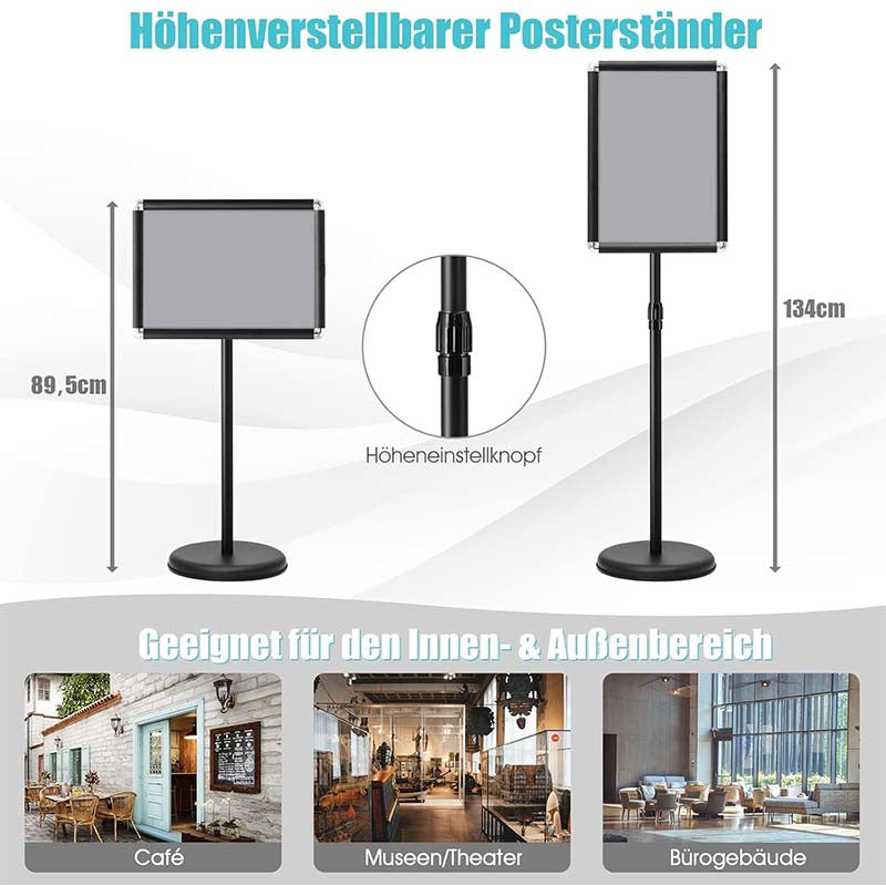 Informatiebord – Displaystand – Postersstandaard – Presentatiestandaard – Zwart – Verstelbare Hoogte – Draaibaar – Geschikt voor DIN A3