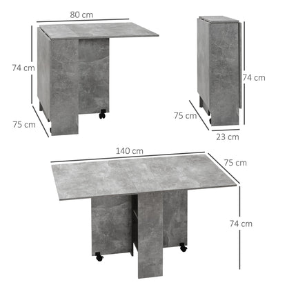Opvouwbare Keukentafel – Eettafel – Klaptafel – Multifunctionele Tafel – Opbergtafel – Met Verwijderbare Wielen – 2 Houten Planken – Grijs – 75x140x74 cm