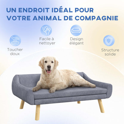Huisdierbankje – Kattenbank – Hondenbed – Dierenbank – Slaapbank – Scandinavisch Design – Afneembaar Kussen – Velours Stof – Houten Poten – 102x58,5x42,5 cm – Grijs