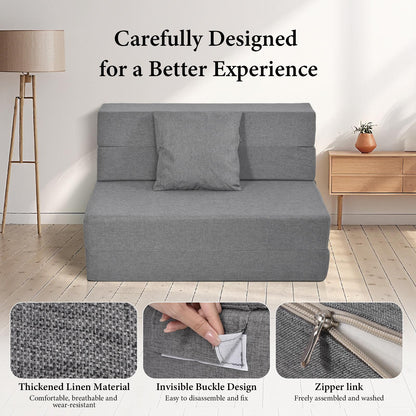 Slaapbank – Bedbank – 2-Zits Sofa – Logeerbed – Zitzak – Opvouwbaar – Donkergrijs Linnen – Compact & Comfortabel 100x200 cm