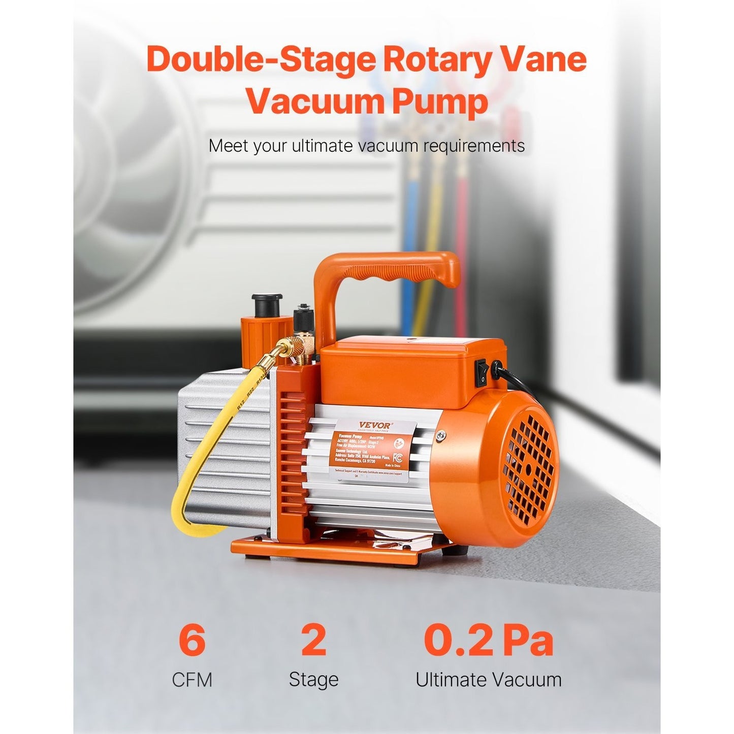 Vacuümpomp – Vacuum Pump – Rotary Vane Pomp – HVAC Vacuümpomp – 2-Traps Vacuümpomp – Krachtige 6 CFM Motor – Inclusief Olie