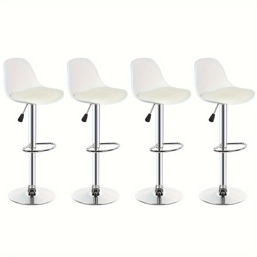 Barstoel – Barkruk – Barstoel Kruk – Barkrukken – Barstoelen – Verstelbare Zithoogte 55-75 cm – Draaibaar 360° – Set Van 4 – Wit Faux Leder – Metalen Frame – Kunststof Rugleuning