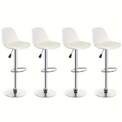 Barstoel – Barkruk – Barstoel Kruk – Barkrukken – Barstoelen – Verstelbare Zithoogte 55-75 cm – Draaibaar 360° – Set Van 4 – Wit Faux Leder – Metalen Frame – Kunststof Rugleuning