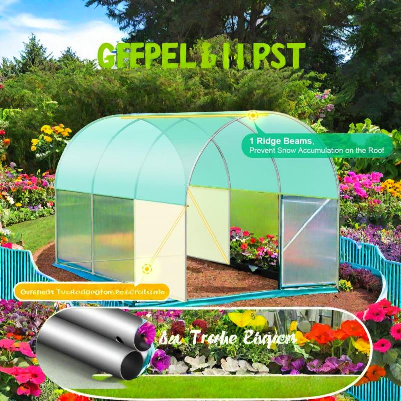 Kas – Kweekkas – Tuinkas – Broeikas – Wandelkas – Gegalvaniseerd Stalen Frame – Weerbestendige Groene PE Overkapping – 11,32x6,4x6,9 m – Compact Wandelontwerp