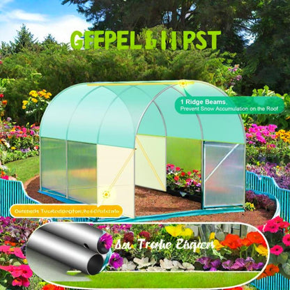 Kas – Kweekkas – Tuinkas – Broeikas – Wandelkas – Gegalvaniseerd Stalen Frame – Weerbestendige Groene PE Overkapping – 11,32x6,4x6,9 m – Compact Wandelontwerp