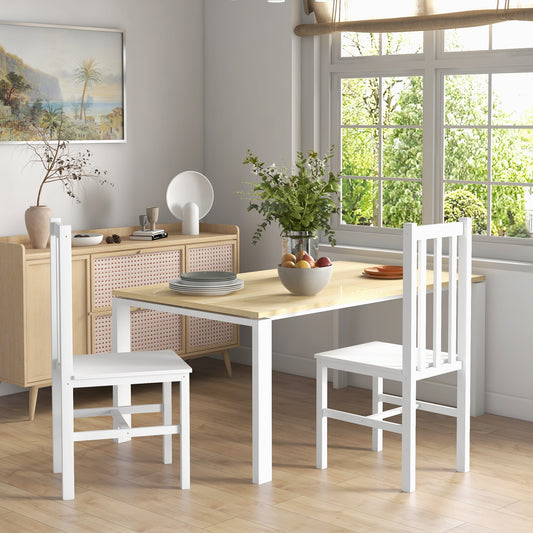 Eetkamerstoel – Keukenstoel – Stoel – Set Stoelen – Houten Stoel – Modern Design – Massief Hout – Compact Formaat 38,5x47,5x99 cm – Wit