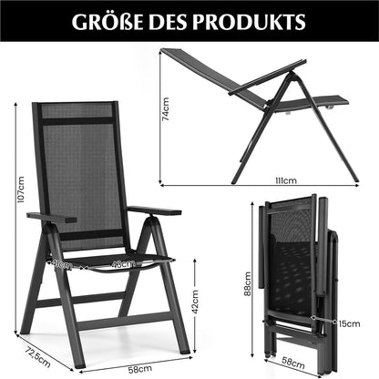 Tuinstoelen – Tuinstoel Set – Balkonstoel – Terrasstoel – Opvouwbare Stoelen – 7-Standen Verstelbare Rugleuning – Lichtgewicht Aluminium Frame
