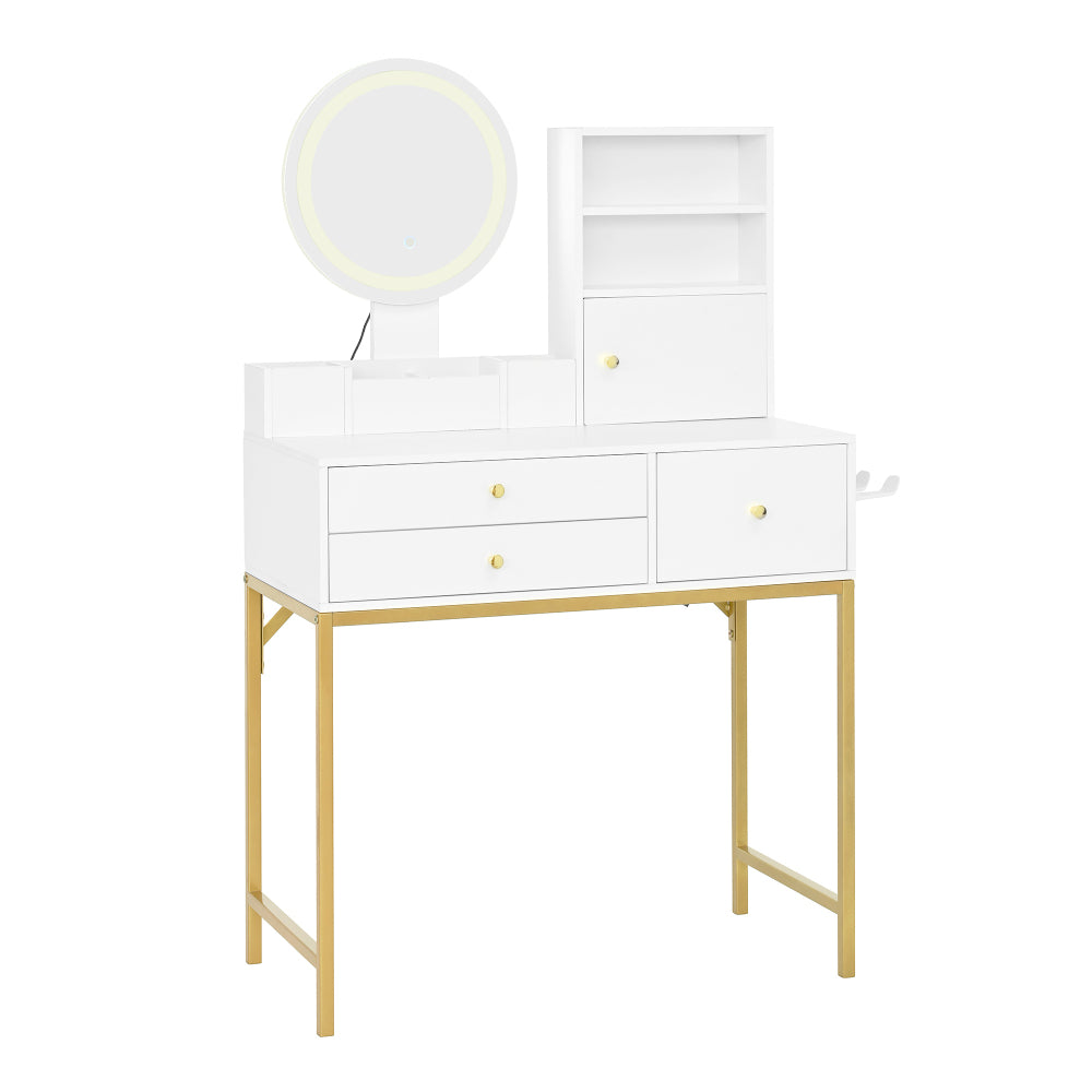 Grote Kaptafel – Make-uptafel – Dressing Table – Toilettafel – Schminktisch – Met 3 Lades en 1 Deur – Inclusief Spiegel en Open Opbergruimte – Wit 80x134x40 cm