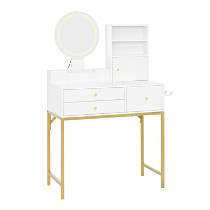 Grote Kaptafel – Make-uptafel – Dressing Table – Toilettafel – Schminktisch – Met 3 Lades en 1 Deur – Inclusief Spiegel en Open Opbergruimte – Wit 80x134x40 cm
