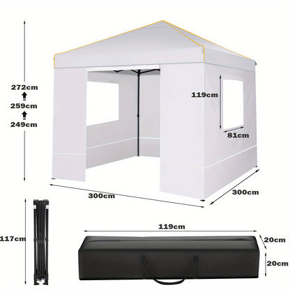 3.05x3.05meter Folding Outdoor Canopy, Professional with 4 Side Walls, Garden Tent Foldable, Stable, Quick to Set Up, Party Tent, Suitable for Outdoor Weddings, Camping, Commercial Activities, Outdoor Only