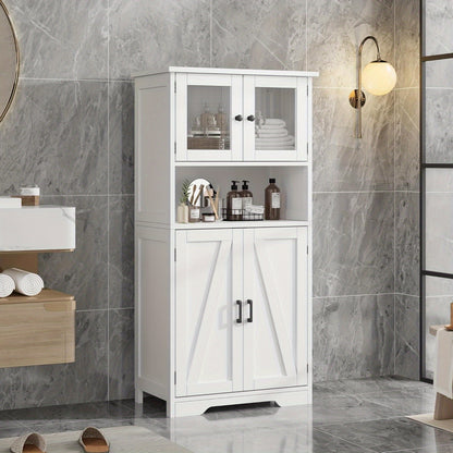 Wit Vloerkastje – Opbergkast – Badkamerkast – Keukenkast – Kast Met Glazen Deuren – 128 cm Hoog – Verstelbare Planken
