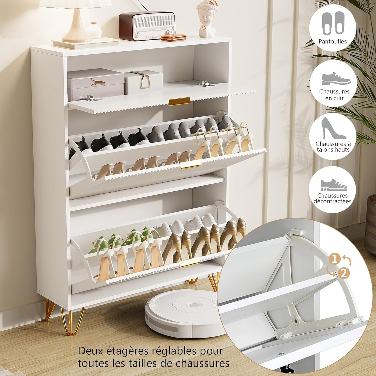 Schoenenkast – Schoenenopberger – Schoenenrek – Schoenentoren – Schoenenkastje – Wit MDF – Compact 120x80x25 cm