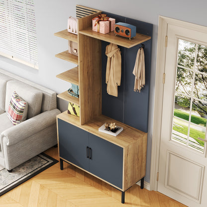 Halmeubelset – Kapstok – Garderobekast – Halmeubel – Entremeubel – Modern Design – Verstelbare Legplank – Metalen Poten – Compact 100×40×190,5 cm – Houtlook Grijs