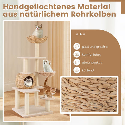 Krabpaal – Kattenkrabpaal – Kattenboom – Krabmeubel – Kattenhuis – 150 cm Hoog – Natuurlijk Riet en Sisal