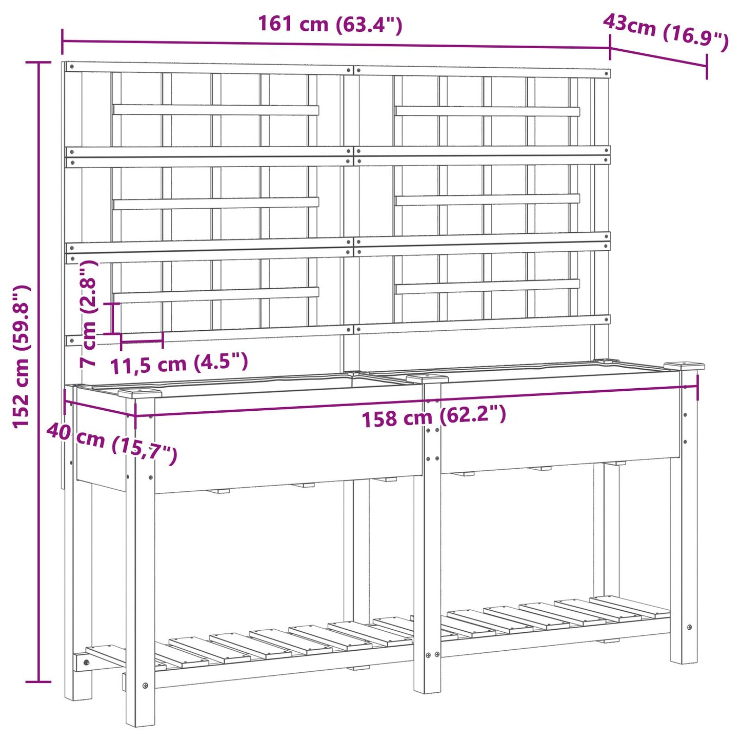 Plantenbak – Grote Bloembak – Houten Plantenbak – Buitenbak – Binnenbak – Met Klimrek – 161x43x152 Cm