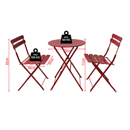 Rebecca Mobile Table And 2 Chairs, Folding Bistro Set, Red Blue Green White Black, Steel, Space-Saving, Suitable for Garden Balcony - Measures Hxlxp: 71 X 60 X 60 Cm