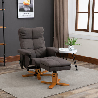 Relaxfauteuil – Draaifauteuil – Elektrische Stoel – Massagestoel – Ligfauteuil – Met Voetenbank – Massagefunctie en Opbergruimte – Robuust Houten Frame – Polyester Bekleding – Bruin