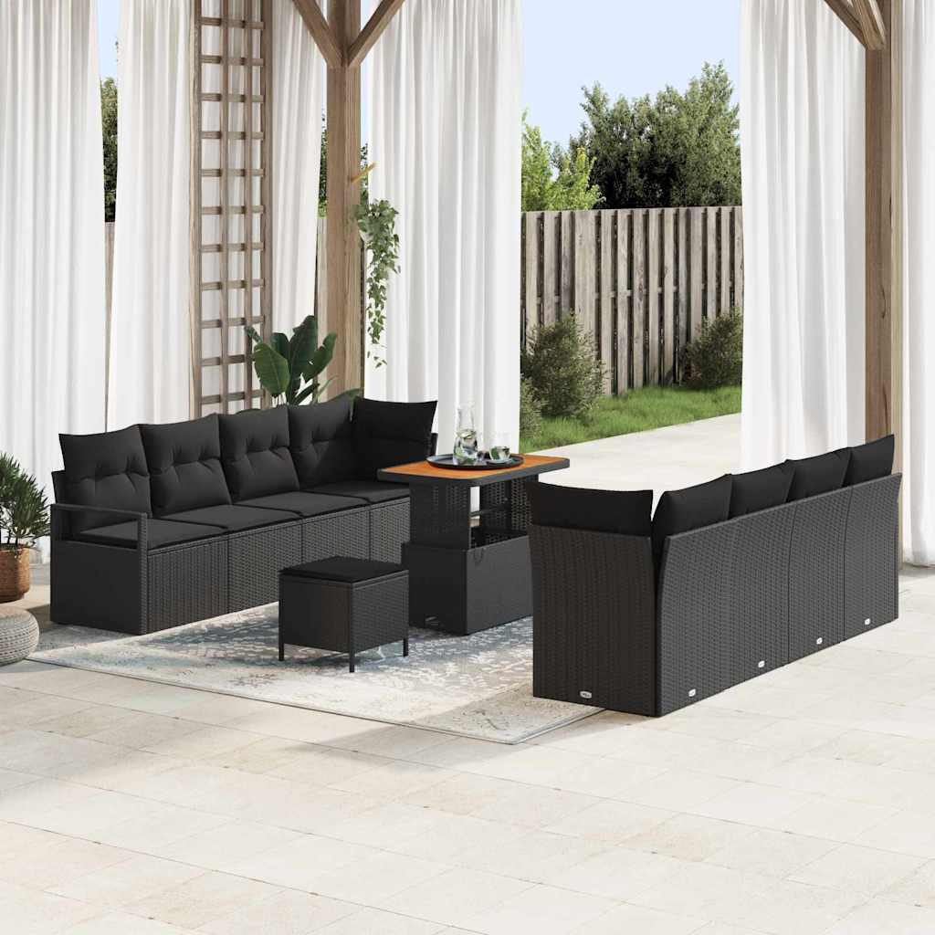 Loungebank – Loungeset – Tuinbank – Tuinmeubel – Buitenbank – Poly Rattan – 8-Zits – Weerbestendig Met Kussens - Zwart
