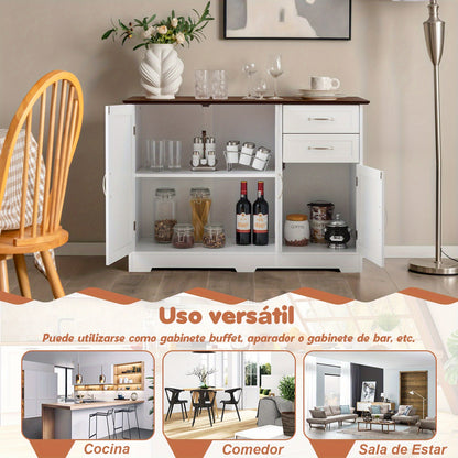 Opbergkastje – Kastje – Dressoir – Buffetkast – Keukenkast – Wit – 100x40x78 cm – Verstelbare plank & Stevig MDF metaal