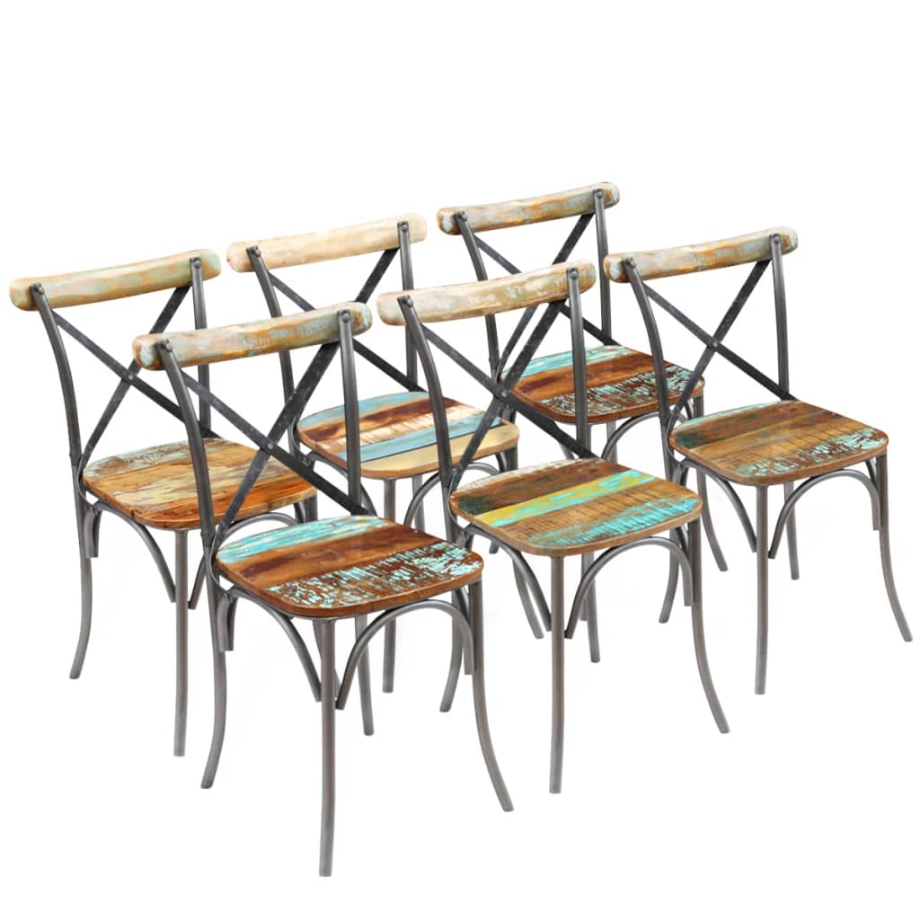 Eettafelstoel – Eetkamerstoel – Kuipstoel – Houten Stoel – Meubel – Massief Mangohout – Stabiel Stalen Frame – Set Van 6