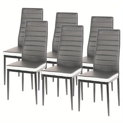 6pcs Commercial-Grade Faux Leather Chairs | Heavy-Duty Metallic Legs & High-Back Ergonomic Design, Scratch-Resistant, Easy to Clean - Ideal for Restaurants, Offices, and Homes, Dining Room Chairs