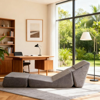 Kleine Vouwbare Sofa Bed – Slaapbank – Vouwbed – Chaise Longue – Slaapstoel – Vintage Grijs – Fluweel Bekleding – Veerkrachtig Schuim