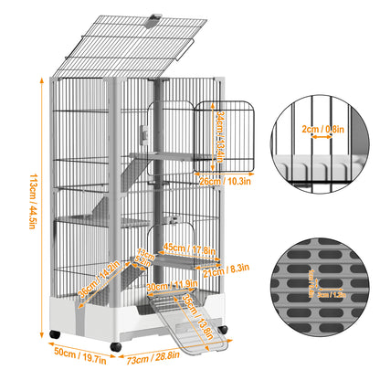 3-Tier Mobile Rabbit Hutch with Removable Ramp & Wheels - Durable Metal & Plastic Pet Cage for Rabbits, Guinea Pigs, Puppies - Spacious Multi-Level Design with Ventilated Mesh, Easy Assembly, White/Grey (73x50x68cm), Rabbit H