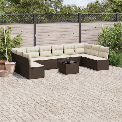 Loungeset – Loungesets – Tuinset – Buitenmeubelset – Loungesofa – Bruin Met Crème Kussens – Modulair Ontwerp – Weerbestendig PE-Rattan