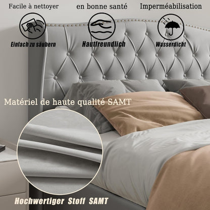 Stijlvol Gestoffeerd Bed – Vlakbed – Opbergbed – Platformbed – Queen Size Bed – 140x200 cm – Fluwelen Bekleding – Lift Opbergruimte