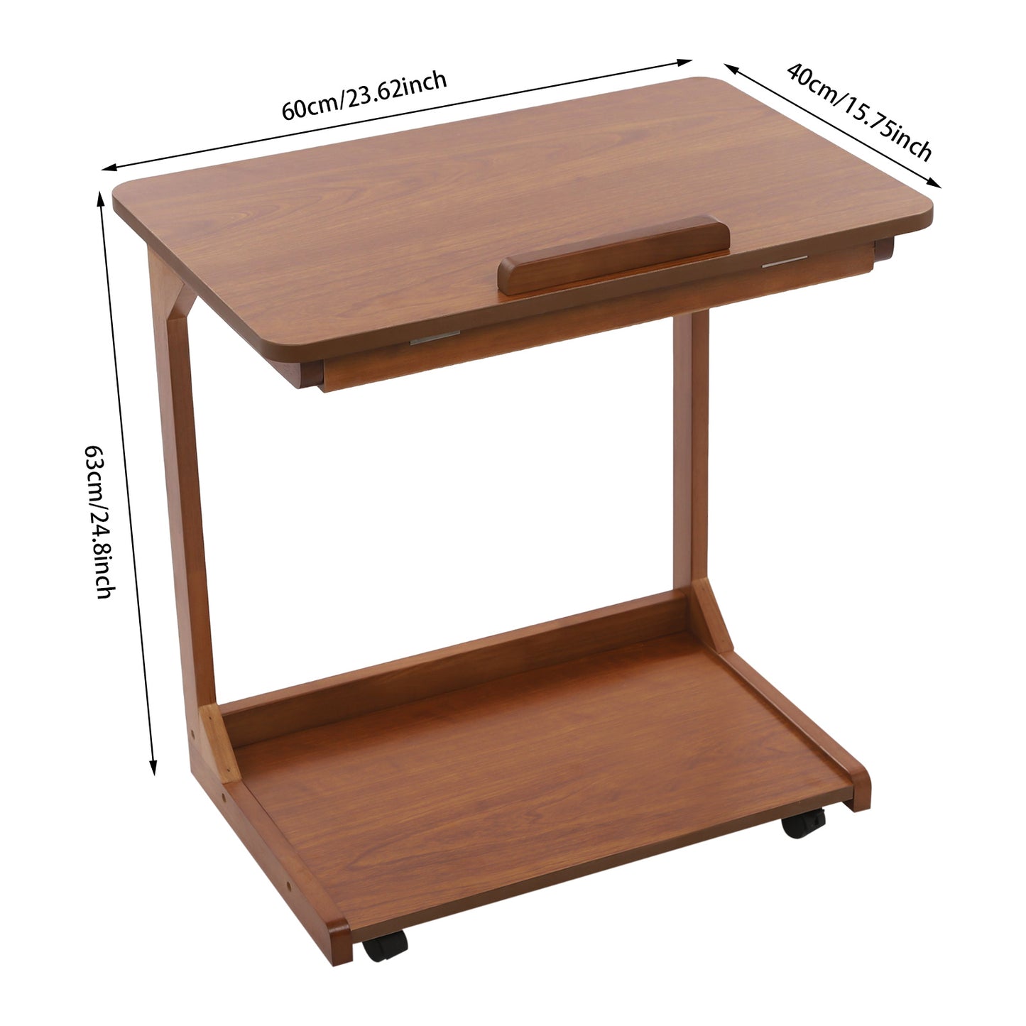 TOOL1SHOOO Multi-functional C-shaped Side Table, Featuring a 0-40° Adjustable Tilt Tabletop, Castors with Locking Wheels for Mobility, and a Double-tier Storage Shelf. Suitable for Living Rooms, Bedrooms, Offices, and Home U