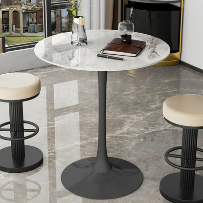 bistrotafel – bartafel – hoge tafel – rond tafel – koffietafel – ronde bartafel 100 cm hoog – marmeren tafelblad – stevige metalen voet zwart