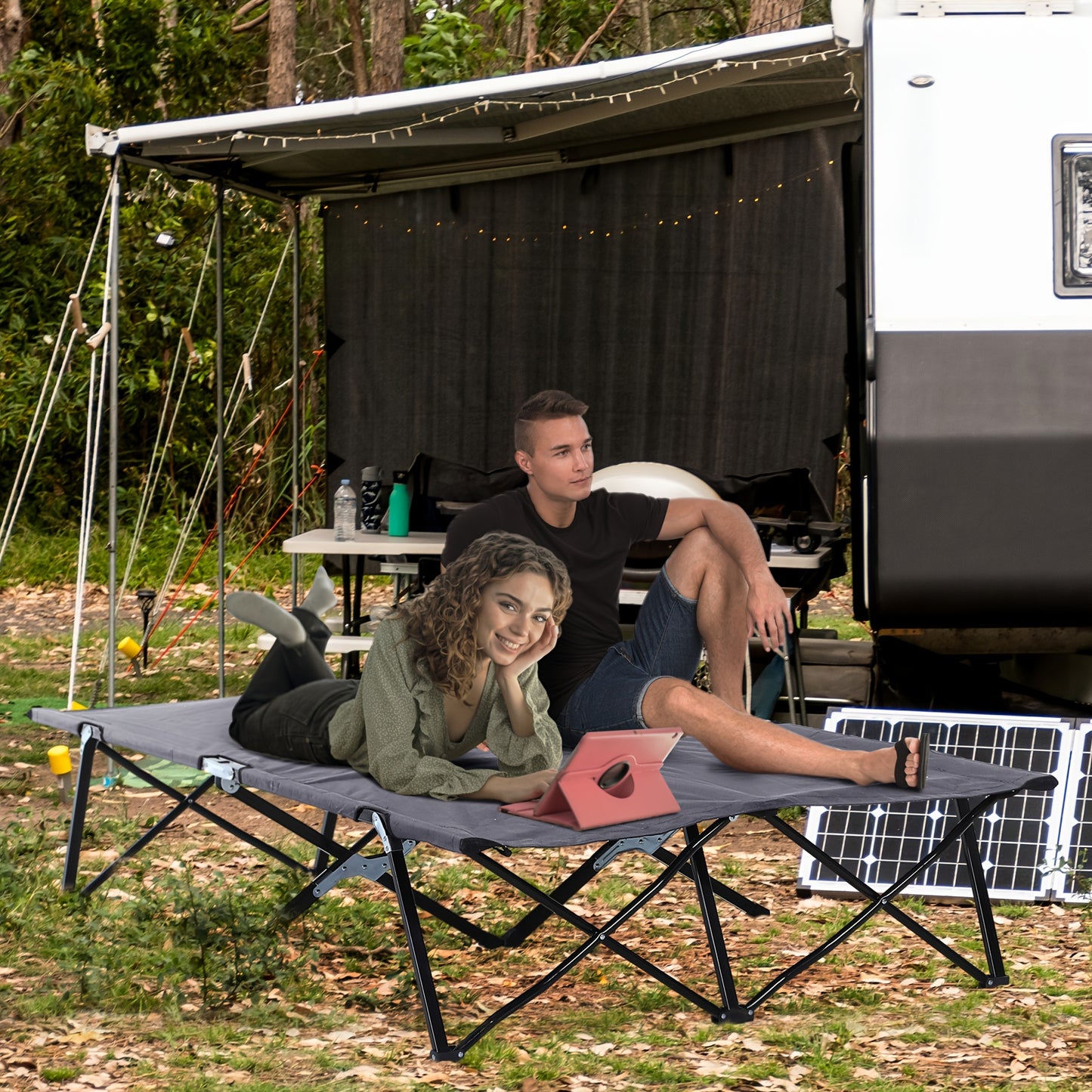 Campingbed – Reisbed – Veldbed – Opvouwbaar – Draagbaar – Stalen Frame – Weerbestendig Oxford – 193 x 125 x 40 cm – Max. 136 kg Belastbaar