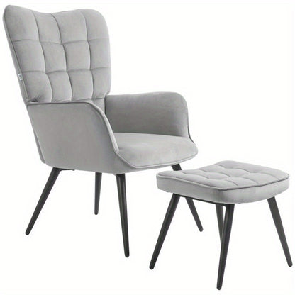 Fauteuil – Lounge Stoel – Relaxfauteuil – Draaifauteuil – Armstoel – Lichtgrijs – Gestoffeerd – Inclusief Voetenbankje – Houten Frame – Maximaal 120 kg Belastbaar