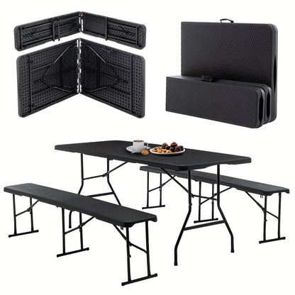 Opvouwbare Tuinset – Buffettafel – Bierbank – Campingtafel – Picknicktafel – Ruimte voor 8 Personen – Weerbestendig Kunststof Met Stalen Frame