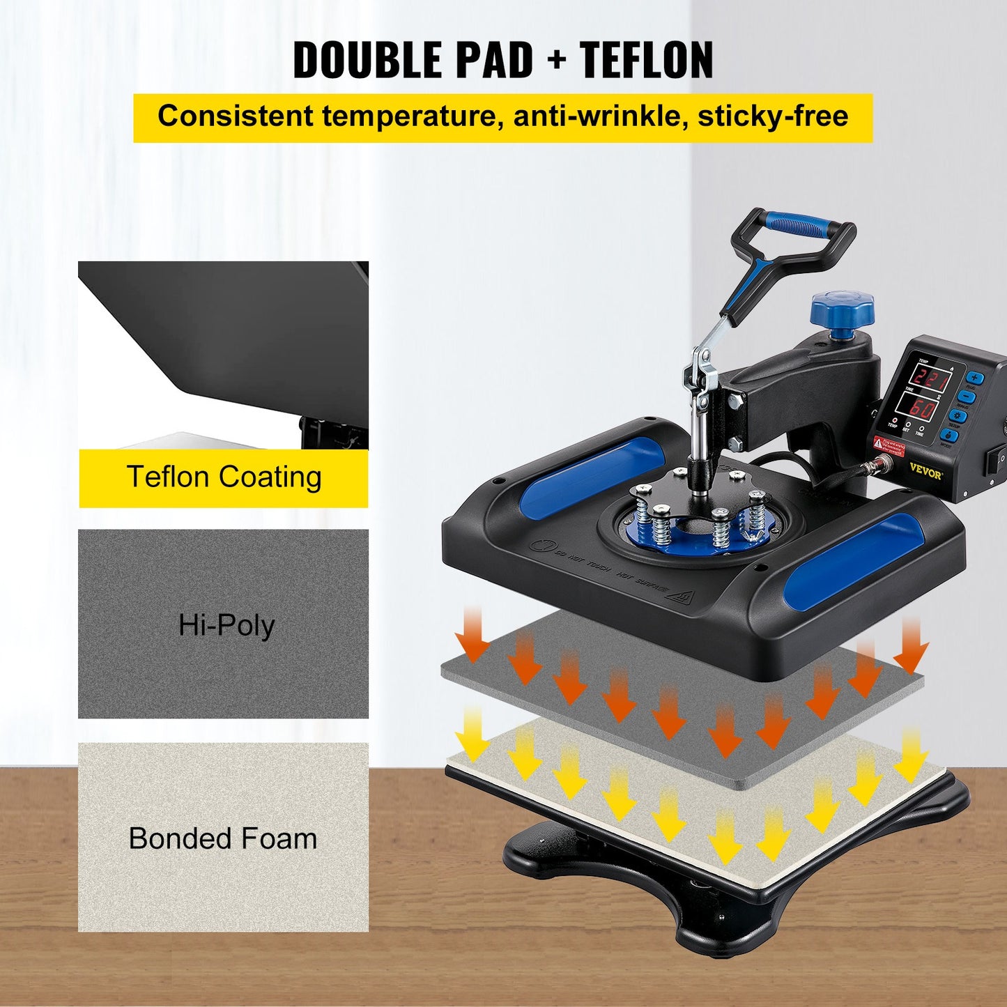 Warmtepers – Hittepers – Textielpers – Sublimatiepers – 30x38 Cm Werkoppervlak – Digitale Temperatuurinstelling – 360° Draaibare Arm