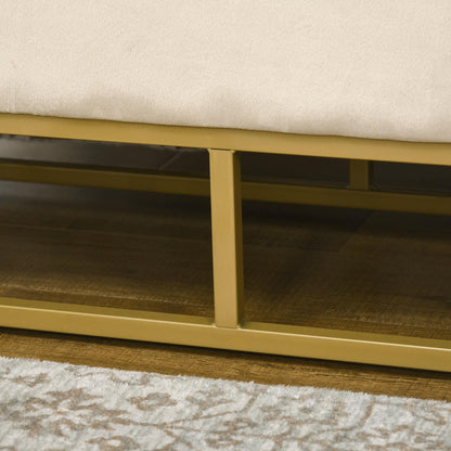 Opbergbank – Opbergmeubel – Zitbank – Halbank – Fluwelen Bank Beige – Met Opbergruimte – Goudkleurige Stalen Poten – 110x44x49 cm