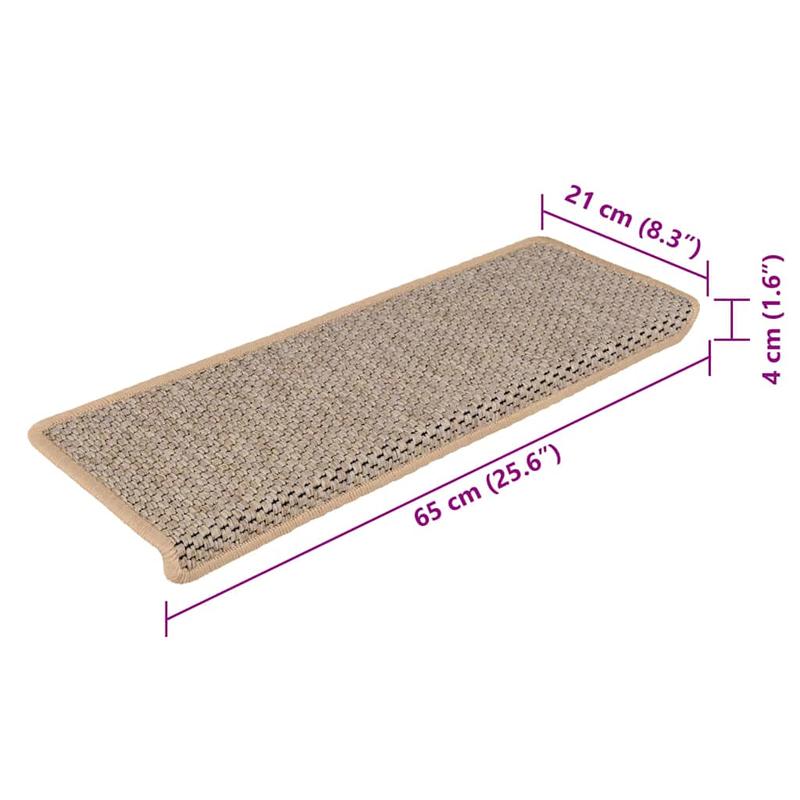 Trapmatten Zelfklevend – Trapbekleding – Antislip Trapmat – Trapstroken – Trapstickers – Beige Sisal Look – Set 15 Stuks – 65x21x4 cm – 5,3 mm Dikte – Duurzaam en Makkelijk Te Installeren