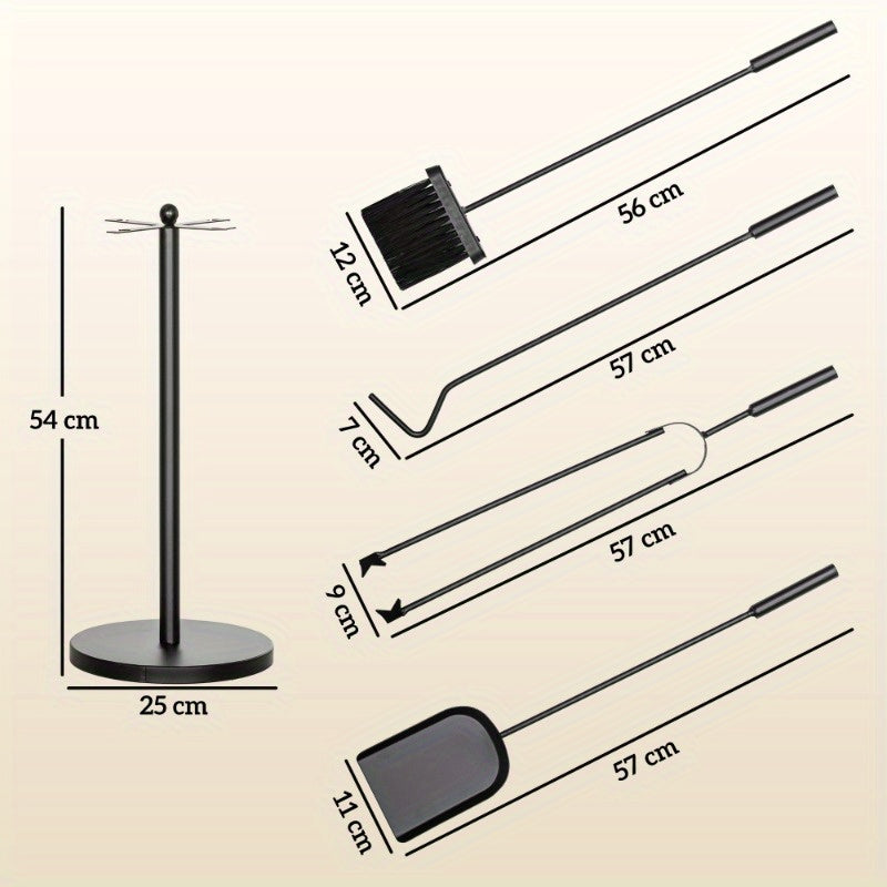 Open Haard Gereedschap Set – Haard Accessoires – Haardborstel – Haardkrabber – Haard Tang – Robuust Metaal – Elegant Gebogen Design