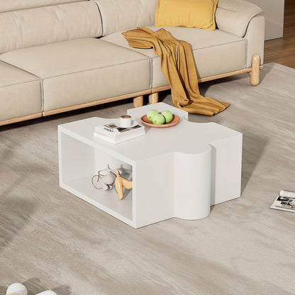 Salontafel – Koffietafel – Bijzettafel – Woonkamertafel – Tafeltje – Modern Wit Puzzelpatroon – Bamboe Tafelblad – Compact 65x65x32 cm