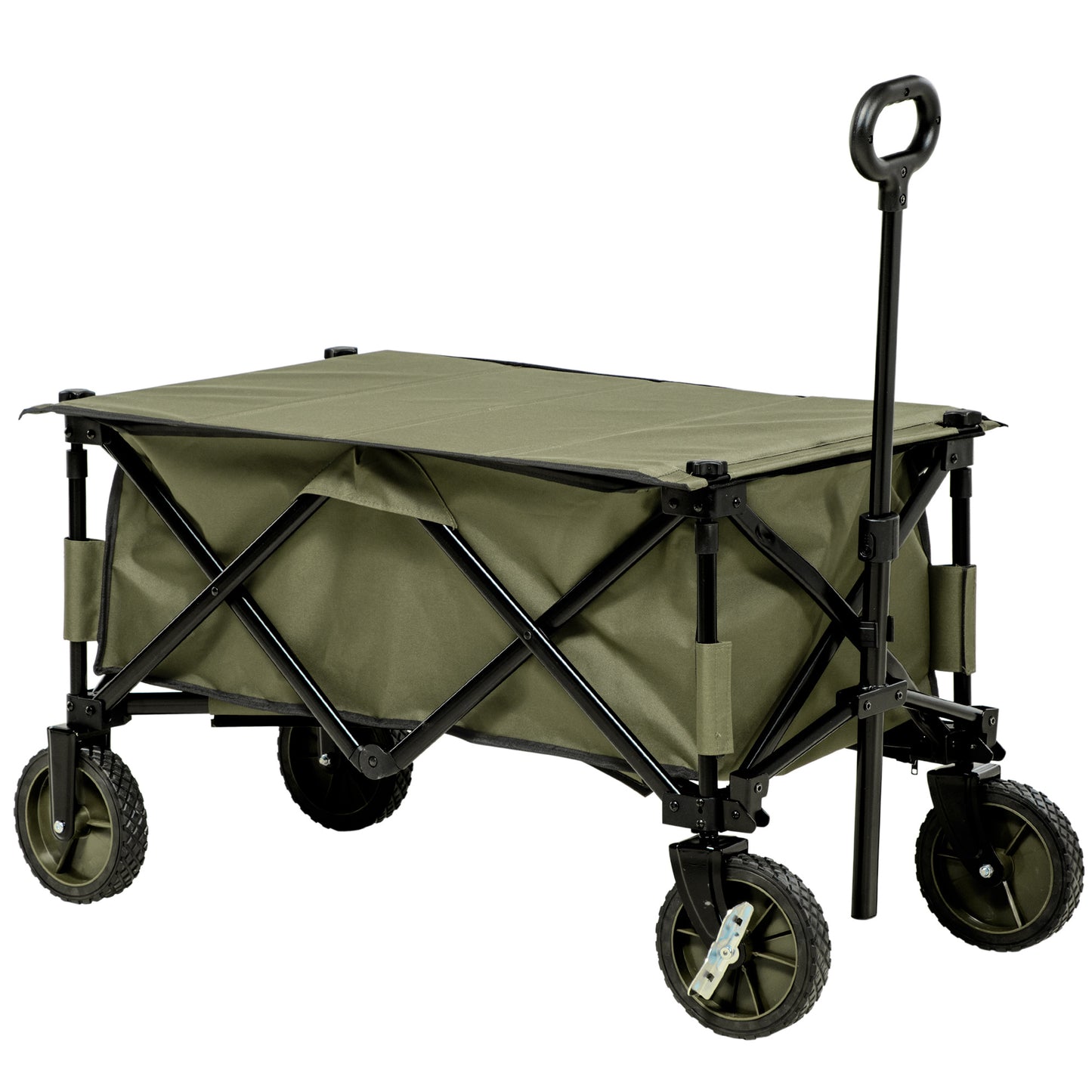 Inklapbaar Transportkarretje – Vouwkar – Boodschappenwagen – Strandwagen – Trolley – Telescopische Duwstang – 125 Liter Opbergruimte – Stevig Staalframe – Groen
