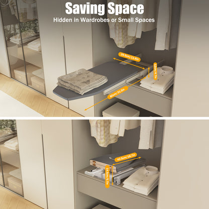 Space-Saving Closet Pull-Out Ironing Board - Heavy-Duty Retractable ironing board with 180° Rotation, Compact Storage Cabinet Organizer, Carbon Steel Construction & Non-Slip Surface - Ideal for Apartments, Dorms, Small Space