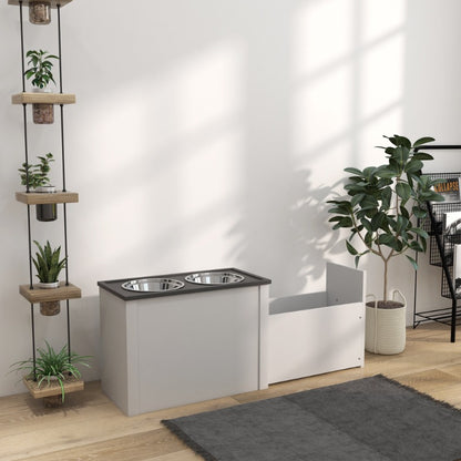 Hondenvoerbak – Voederstation – Drinkbak – Voederschalen – Voerbakhouder – Roestvrij Staal – Opbergruimte 2L – Verhoogd Design – Wit