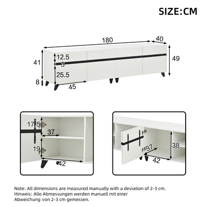 TV-meubel – TV-kast – Lowboard – Entertainmentmeubel – Tv-dressoir – Hoogglans Wit – 180x40x49 cm – 4 Kasten Met Verstelbare Planken