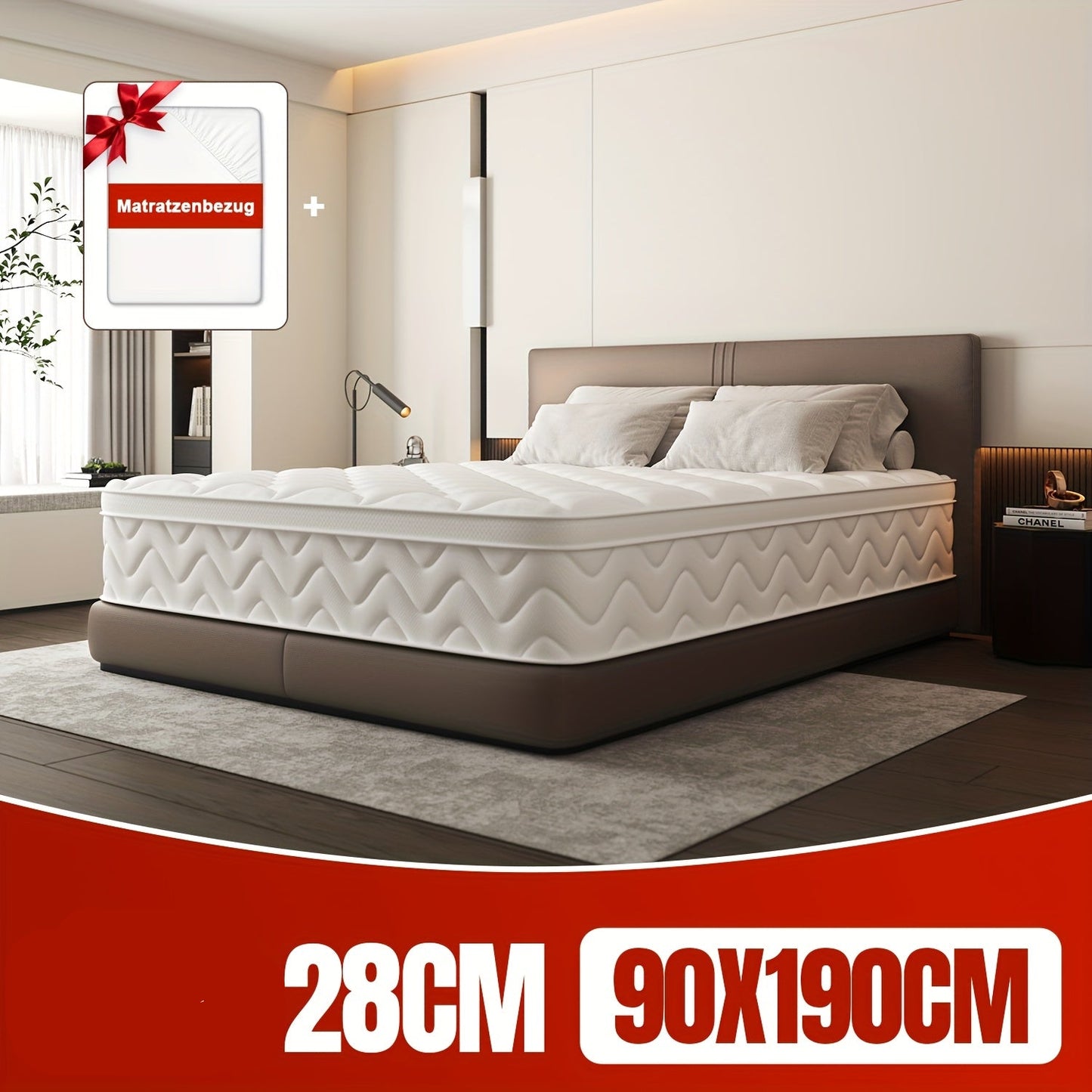 Matras 7-zones Pocketvering – Slaapmatras – Stevig Matras – Ergonomisch Matras – Matrassen – H3 Extra Stevig – Afneembare Wasbare Katoenen Hoes – 140x200 cm / 90x200 cm / 90x190 cm – 25-28 cm Dikte