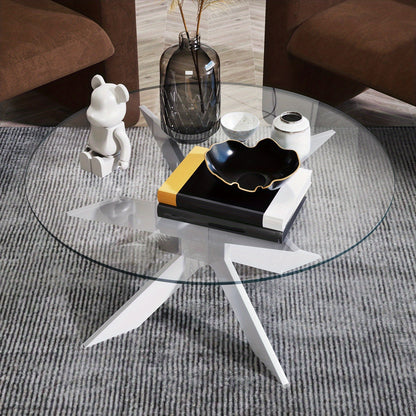 Ronde Salontafel – Koffietafel – Woonkamertafel – Bijzettafel – Glazen Tafel – Transparant Gehard Glas – Massief Houten Poten – 80x80x41 cm – Modern Minimalistisch Design
